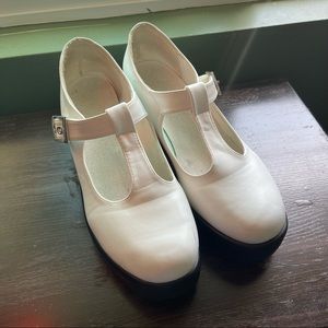 White Chunky Mary Jane Heels